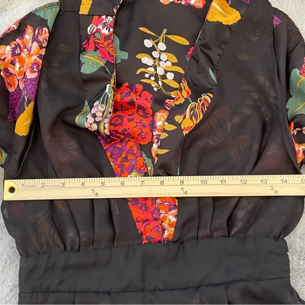 H&M Conscious Floral Satin Dress Size 8 Black Multi Whimsigoth Cocktail kimono - Picture 13 of 16